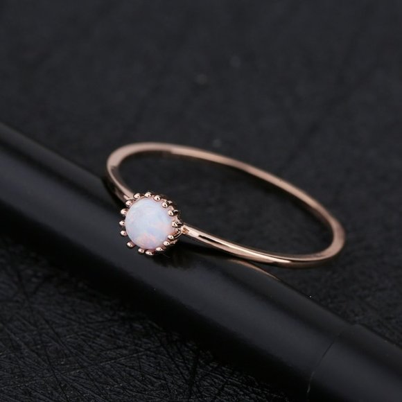 Opal Rose Gold Dainty Stone Ring - Picture 3 of 7